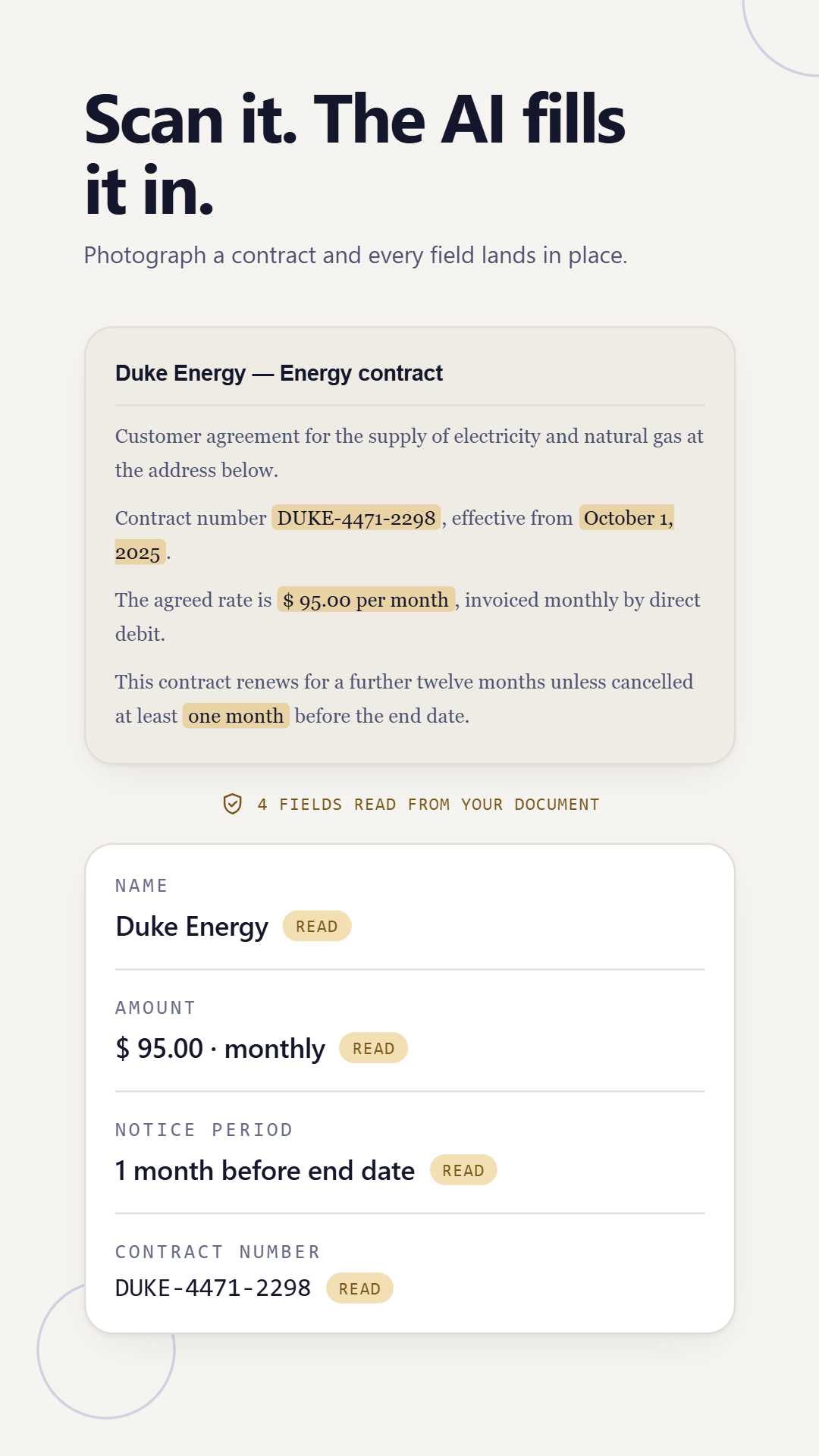 terma reading an energy contract and automatically filling in the name, price, and notice period